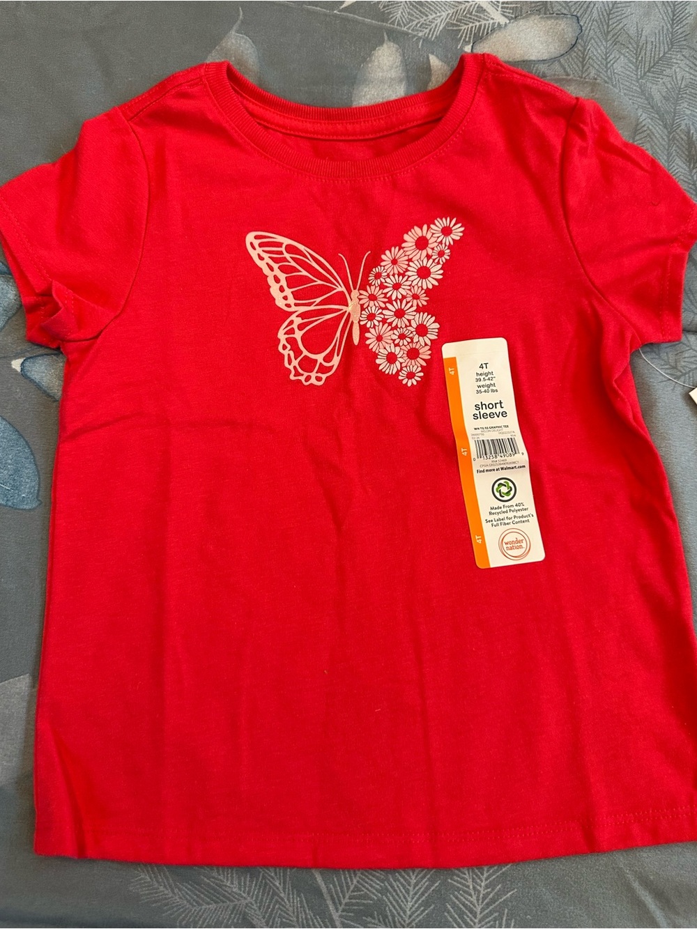 NWTS Girls wonder nation Red Short Sleeve Tee w/Butterfly Graphic Sz 4T - Picture 1 of 4